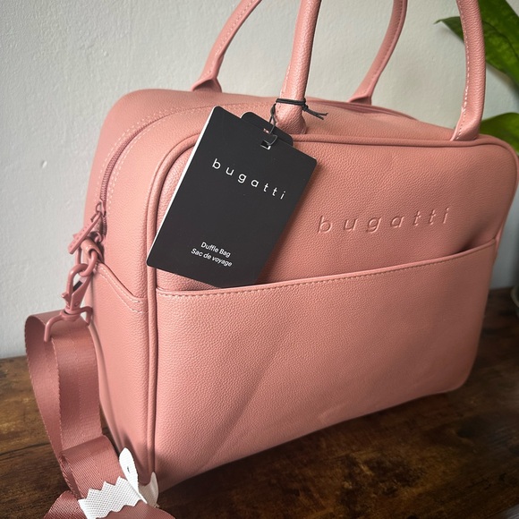 Bugatti Pink Duffle Bag Weekender with Crossbody Strap Vegan Leather NWT - Picture 4 of 10